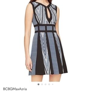 BCBGMaxAzria Black and Blue Patterned Mini Dress